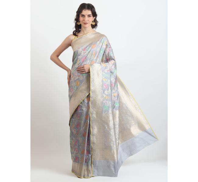The Weavers Shop By Raavi Brocade Pure Katan Silk Handloom Banarasi Saree With Unstitched Blouse